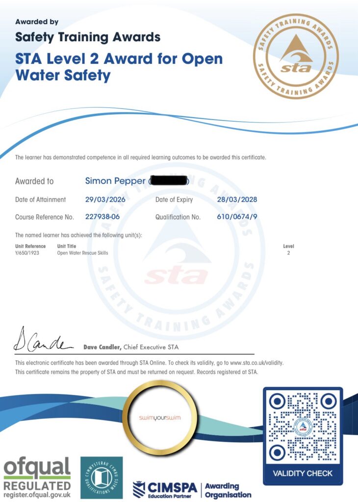 STA Open Water Safety Certificate STA Open Water Safety Certificate